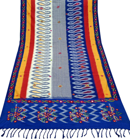Indian Vintage Dupatta Blue & White Long Stole Hand woven Sambalpuri Ikat Kantha Hijab Pure Cotton Scarves Veil