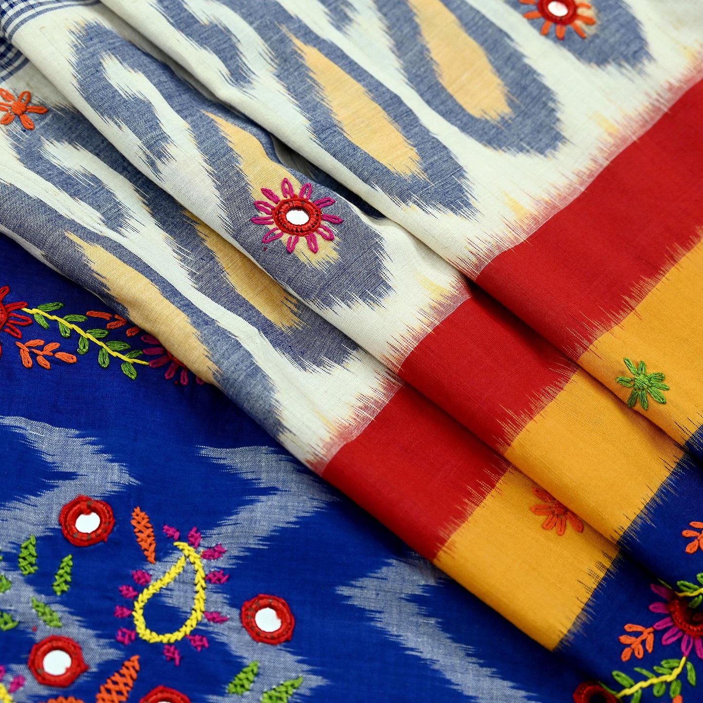 Indian Vintage Dupatta Blue & White Long Stole Hand woven Sambalpuri Ikat Kantha Hijab Pure Cotton Scarves Veil