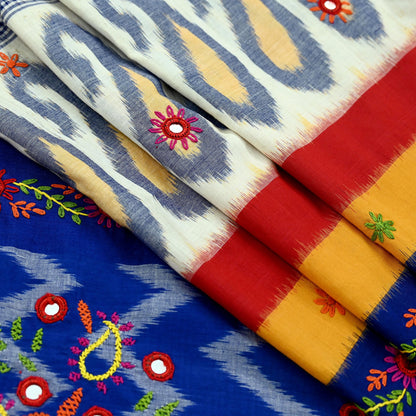 Indian Vintage Dupatta Blue & White Long Stole Hand woven Sambalpuri Ikat Kantha Hijab Pure Cotton Scarves Veil
