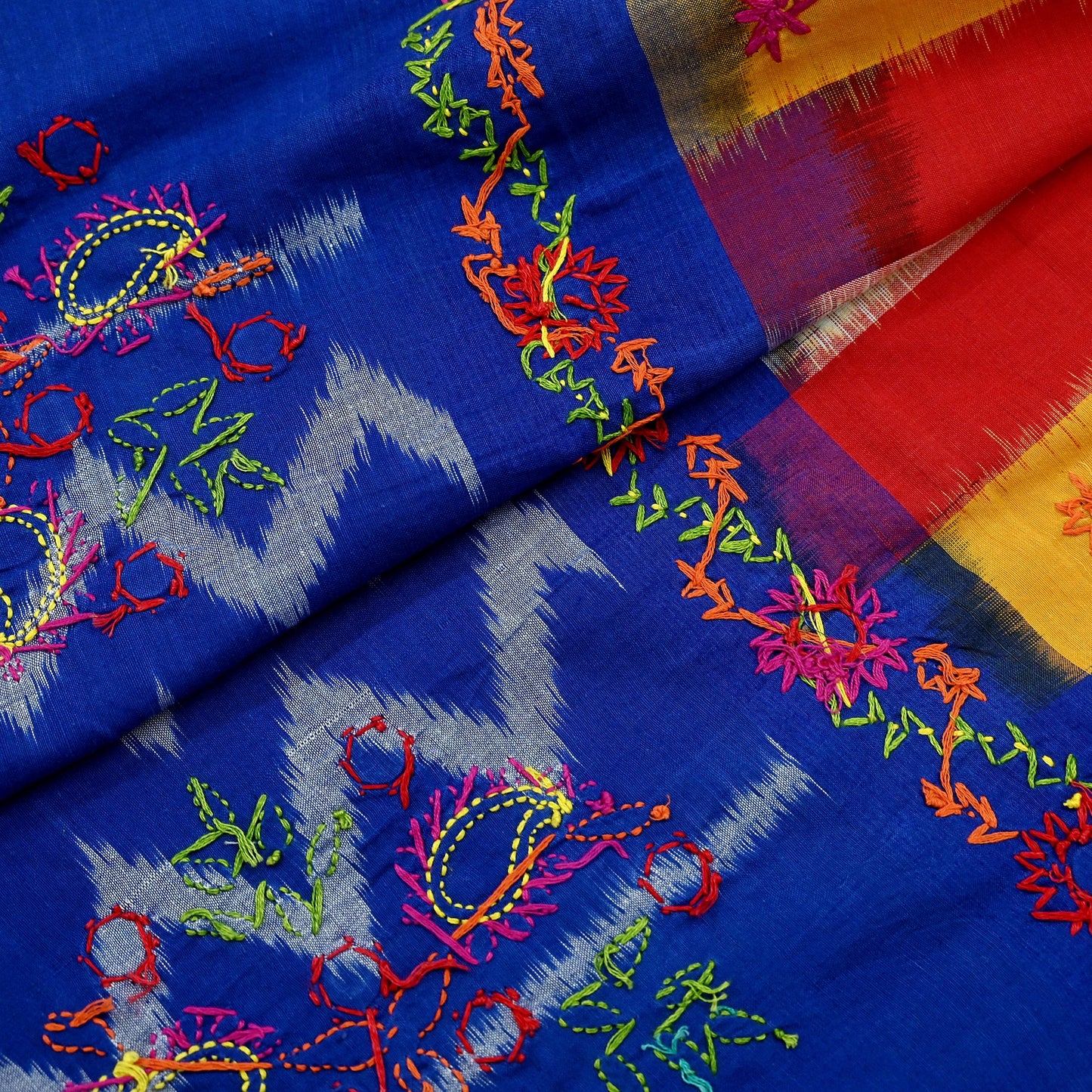 Indian Vintage Dupatta Blue & White Long Stole Hand woven Sambalpuri Ikat Kantha Hijab Pure Cotton Scarves Veil