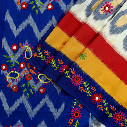 Indian Vintage Dupatta Blue & White Long Stole Hand woven Sambalpuri Ikat Kantha Hijab Pure Cotton Scarves Veil