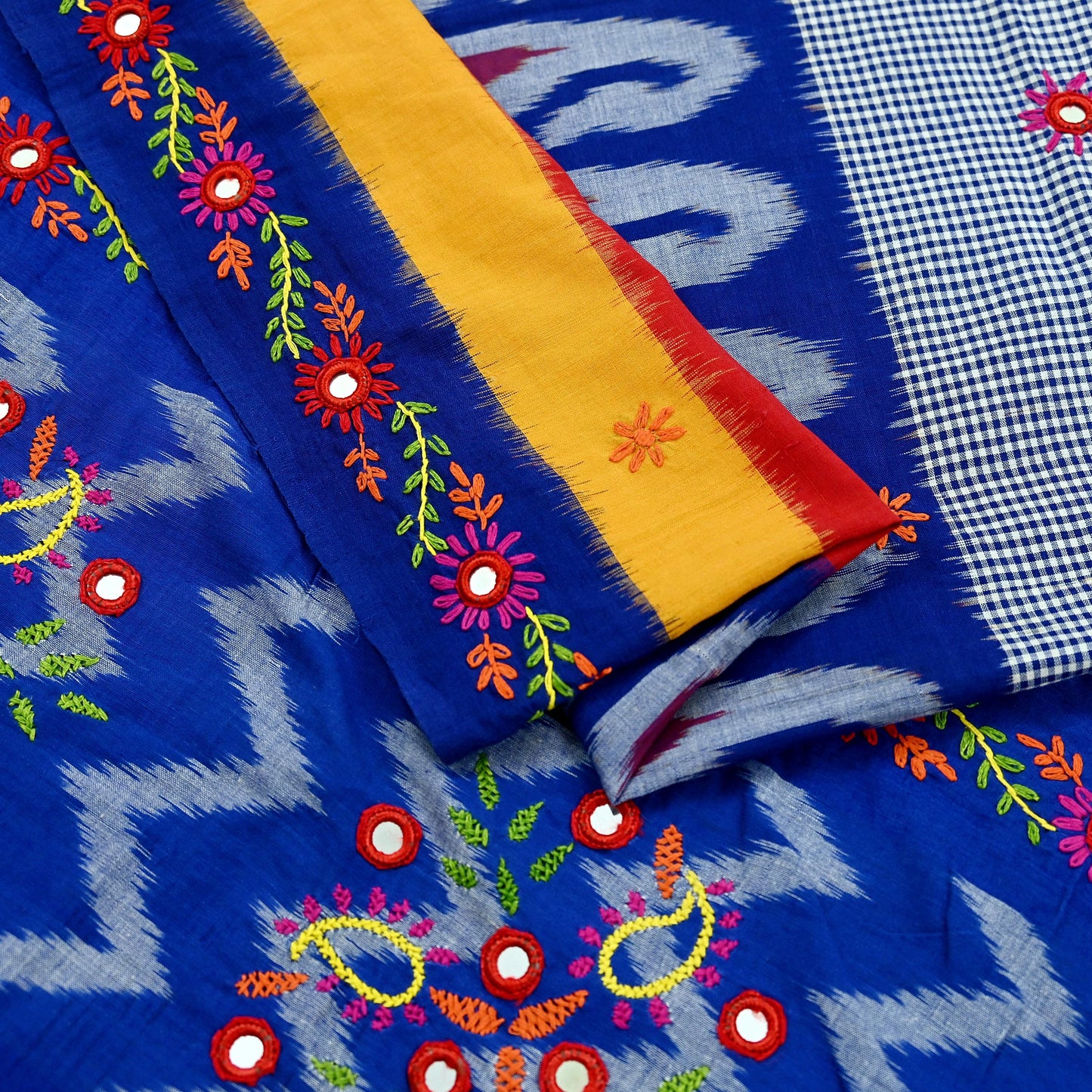 Indian Vintage Dupatta Blue & White Long Stole Hand woven Sambalpuri Ikat Kantha Hijab Pure Cotton Scarves Veil