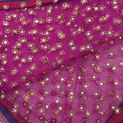 Indian Vintage Dark Pink Dupatta Net Mesh Long Stole Hand Embroidered Scarves Veil Scarf Wrap Party wear