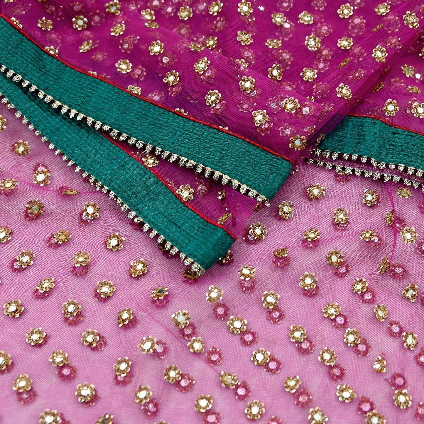 Indian Vintage Dark Pink Dupatta Net Mesh Long Stole Hand Embroidered Scarves Veil Scarf Wrap Party wear