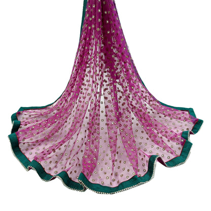 Indian Vintage Dark Pink Dupatta Net Mesh Long Stole Hand Embroidered Scarves Veil Scarf Wrap Party wear