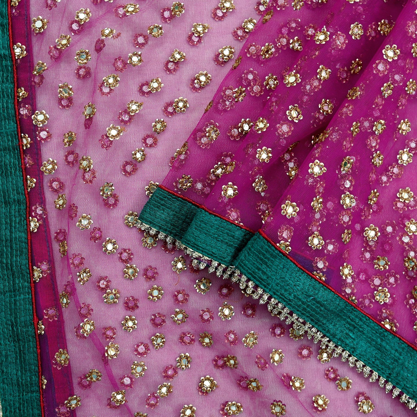 Indian Vintage Dark Pink Dupatta Net Mesh Long Stole Hand Embroidered Scarves Veil Scarf Wrap Party wear