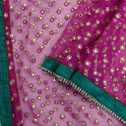 Indian Vintage Dark Pink Dupatta Net Mesh Long Stole Hand Embroidered Scarves Veil Scarf Wrap Party wear