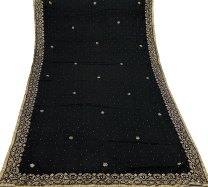 Indian Vintage Black Dupatta Pure silk Long Stole Hand Embroidered Scarves Floral Design Stole Veil Wrap Zari Zardozi