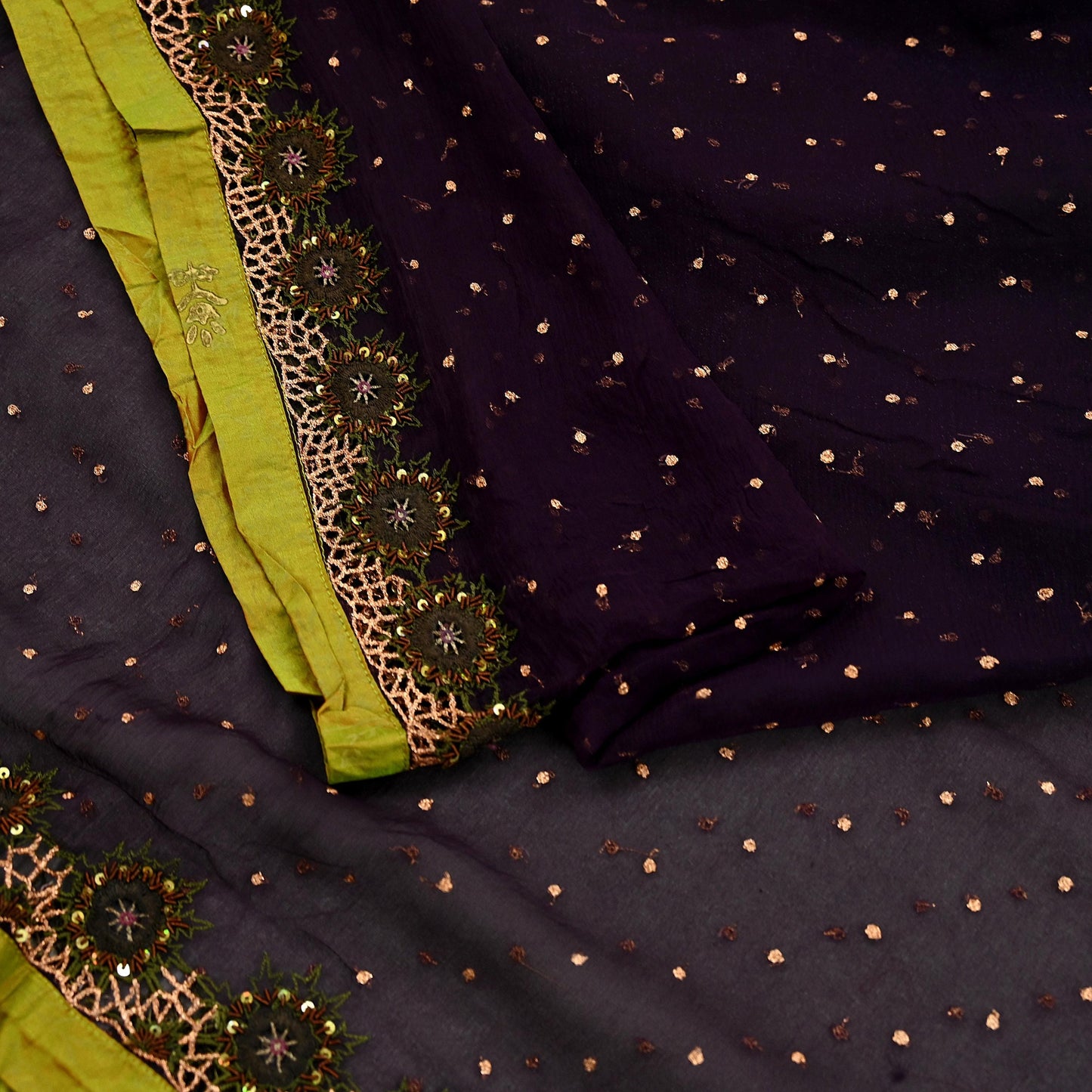 Indian Vintage Purple Dupatta Pure Chiffon silk Long Stole Hand Embroidered Scarves Floral Design Stole Veil Wrap Zari Zardozi