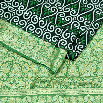 Indian Vintage White & Green Saree 100% Pure Silk Woven Printed Sari Craft Fabric  Sewing Soft Dress Designing for Crafting Quilting