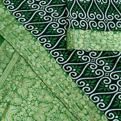 Indian Vintage White & Green Saree 100% Pure Silk Woven Printed Sari Craft Fabric  Sewing Soft Dress Designing for Crafting Quilting