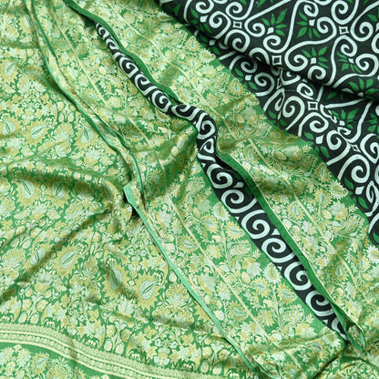 Indian Vintage White & Green Saree 100% Pure Silk Woven Printed Sari Craft Fabric  Sewing Soft Dress Designing for Crafting Quilting