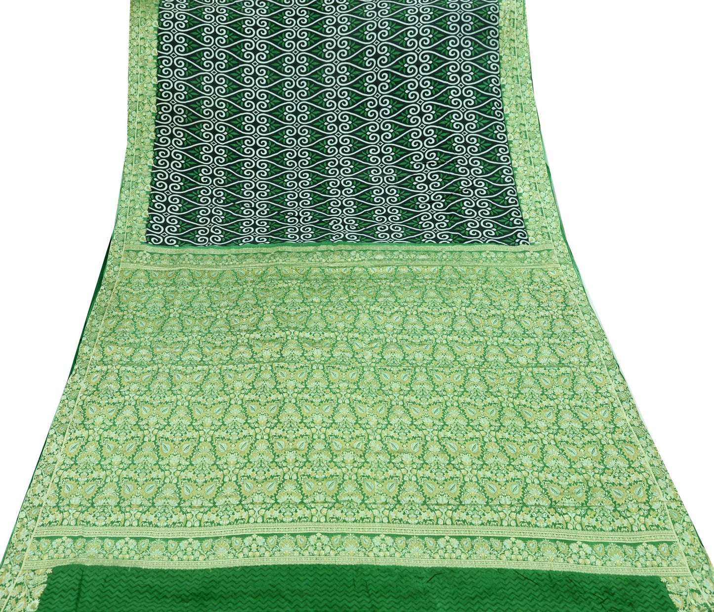 Indian Vintage White & Green Saree 100% Pure Silk Woven Printed Sari Craft Fabric  Sewing Soft Dress Designing for Crafting Quilting