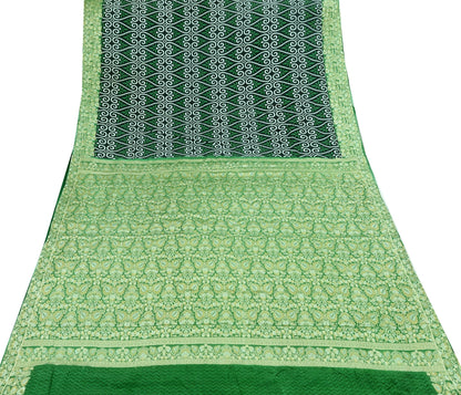 Indian Vintage White & Green Saree 100% Pure Silk Woven Printed Sari Craft Fabric  Sewing Soft Dress Designing for Crafting Quilting