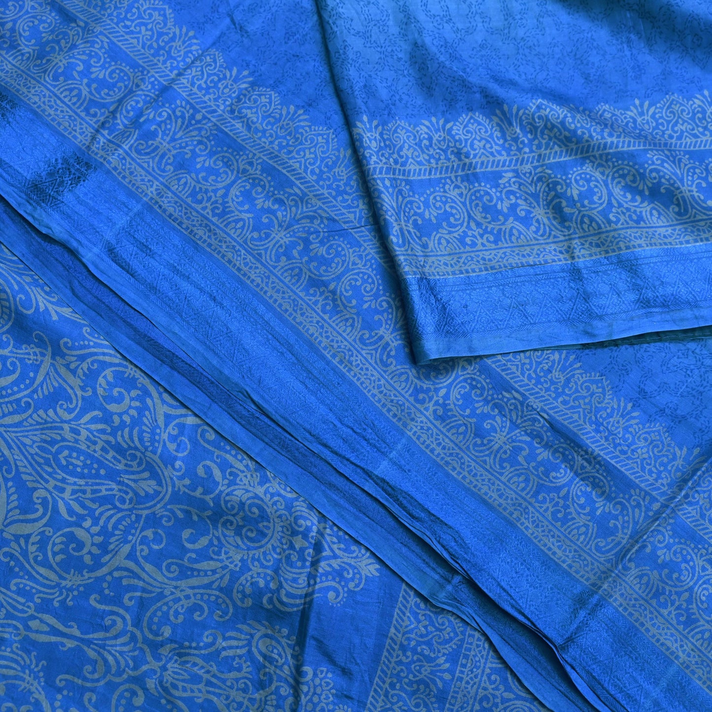 Indian Vintage Sari Blue Printed Sari Pure Silk Saree Craft Fabric Sewing 6yd Floral Soft Floral Wrap Sarong Dress making Crafting Quilting