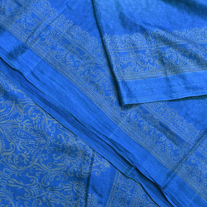 Indian Vintage Sari Blue Printed Sari Pure Silk Saree Craft Fabric Sewing 6yd Floral Soft Floral Wrap Sarong Dress making Crafting Quilting