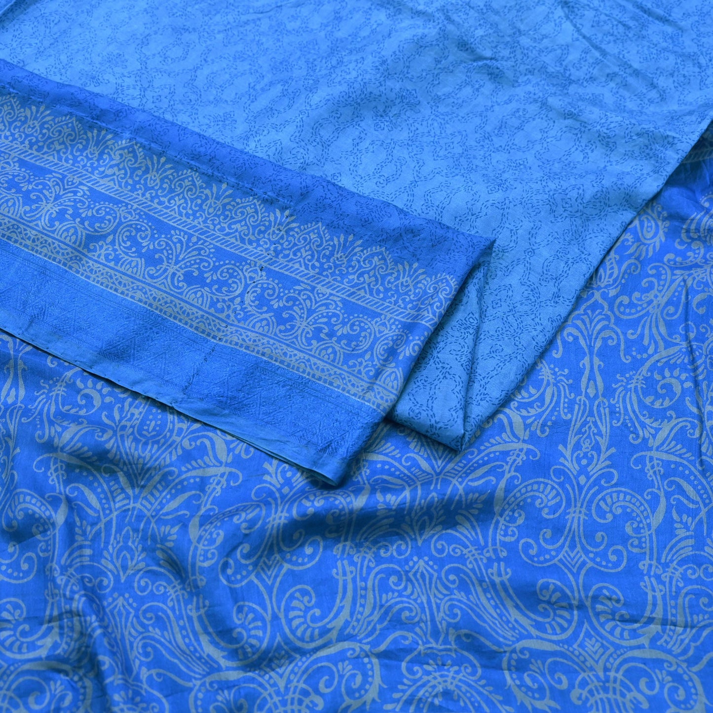 Indian Vintage Sari Blue Printed Sari Pure Silk Saree Craft Fabric Sewing 6yd Floral Soft Floral Wrap Sarong Dress making Crafting Quilting