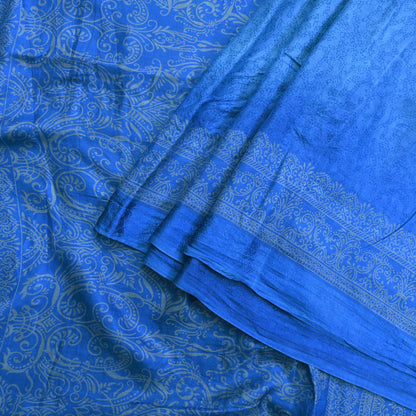 Indian Vintage Sari Blue Printed Sari Pure Silk Saree Craft Fabric Sewing 6yd Floral Soft Floral Wrap Sarong Dress making Crafting Quilting
