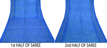 Indian Vintage Sari Blue Printed Sari Pure Silk Saree Craft Fabric Sewing 6yd Floral Soft Floral Wrap Sarong Dress making Crafting Quilting