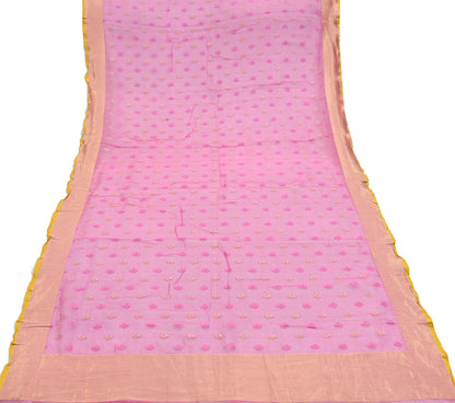 Indian Vintage Pink Dupatta Long Stole Hand Embroidered Jamdani Pure Cotton Scarves Veil Soft Zari