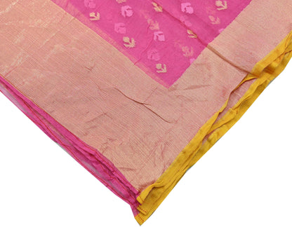 Indian Vintage Pink Dupatta Long Stole Hand Embroidered Jamdani Pure Cotton Scarves Veil Soft Zari