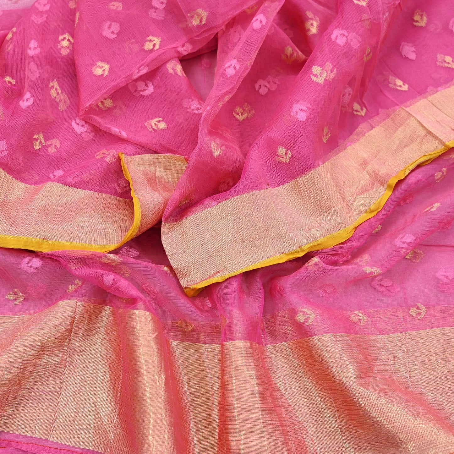 Indian Vintage Pink Dupatta Long Stole Hand Embroidered Jamdani Pure Cotton Scarves Veil Soft Zari