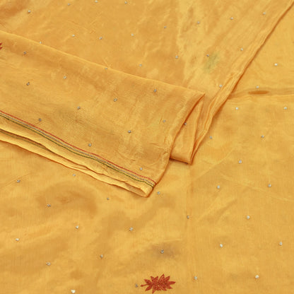 Indian Vintage Saffron Dupatta Long Stole Pure Silk Hand Embroidered Scarves Veil Scarf Wrap Hippie Boho Zardozi/ Dabka