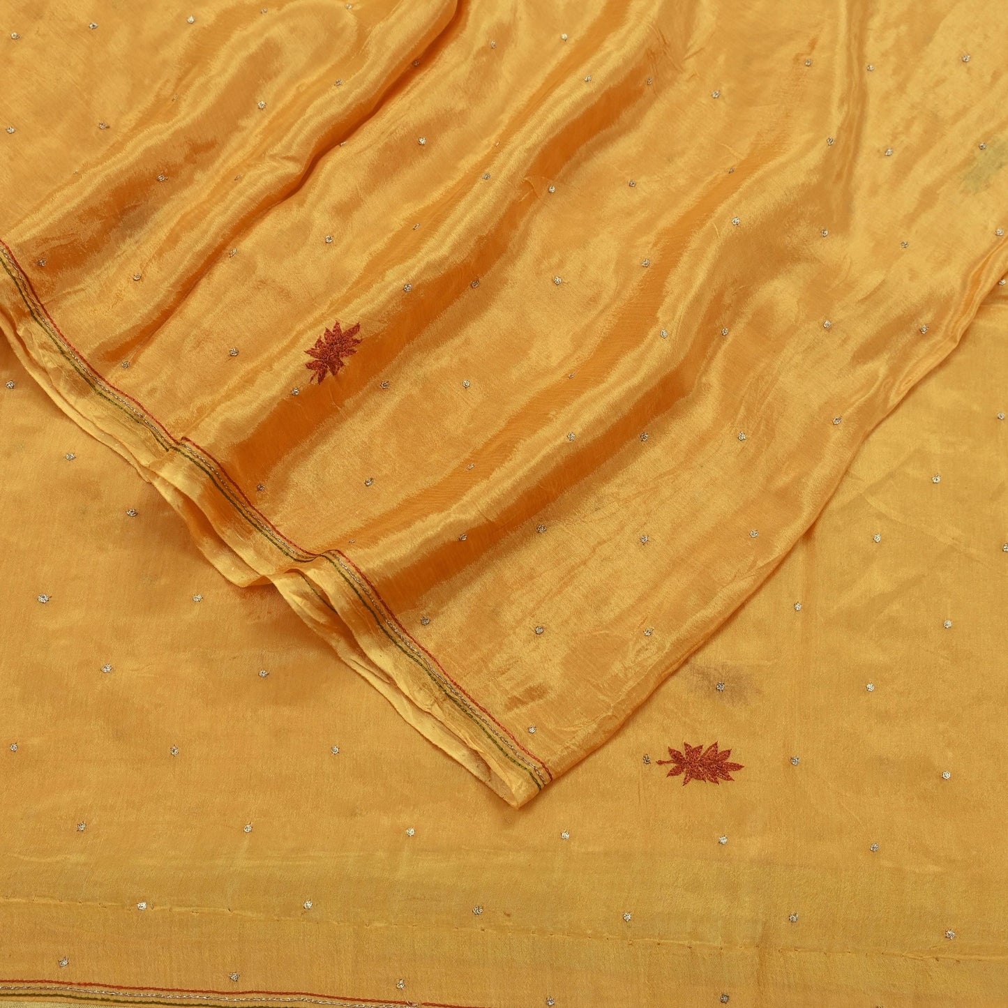 Indian Vintage Saffron Dupatta Long Stole Pure Silk Hand Embroidered Scarves Veil Scarf Wrap Hippie Boho Zardozi/ Dabka