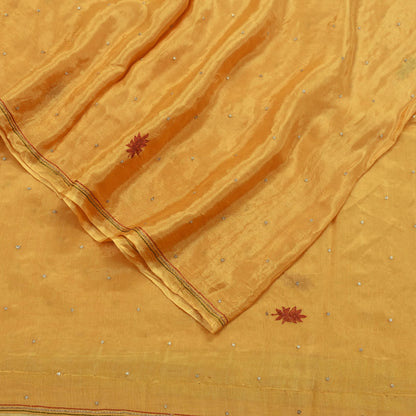 Indian Vintage Saffron Dupatta Long Stole Pure Silk Hand Embroidered Scarves Veil Scarf Wrap Hippie Boho Zardozi/ Dabka