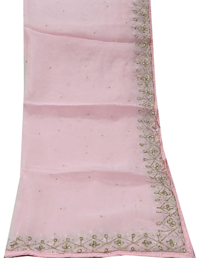 Indian Vintage Pink Dupatta Organza Long Stole Hand Embroidered Scarves Veil Soft Floral Design Wrap Boho Party wear