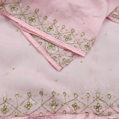 Indian Vintage Pink Dupatta Organza Long Stole Hand Embroidered Scarves Veil Soft Floral Design Wrap Boho Party wear