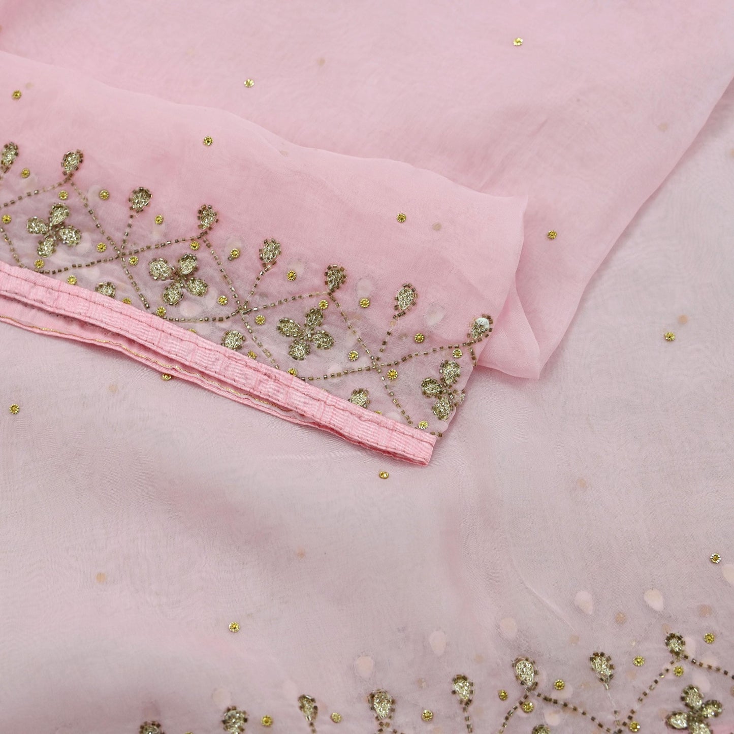 Indian Vintage Pink Dupatta Organza Long Stole Hand Embroidered Scarves Veil Soft Floral Design Wrap Boho Party wear