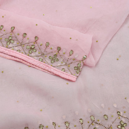 Indian Vintage Pink Dupatta Organza Long Stole Hand Embroidered Scarves Veil Soft Floral Design Wrap Boho Party wear