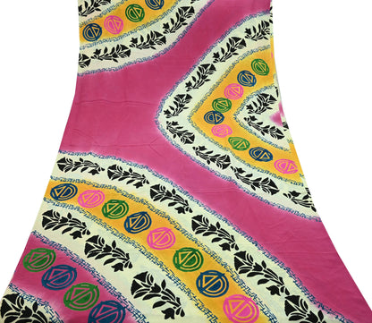 Indian Vintage Sari Ivory & Pink Pure Crepe Silk Printed Saree 5yard Sewing Floral Soft Craft Fabric Wrap Dress making Crafting Quilting