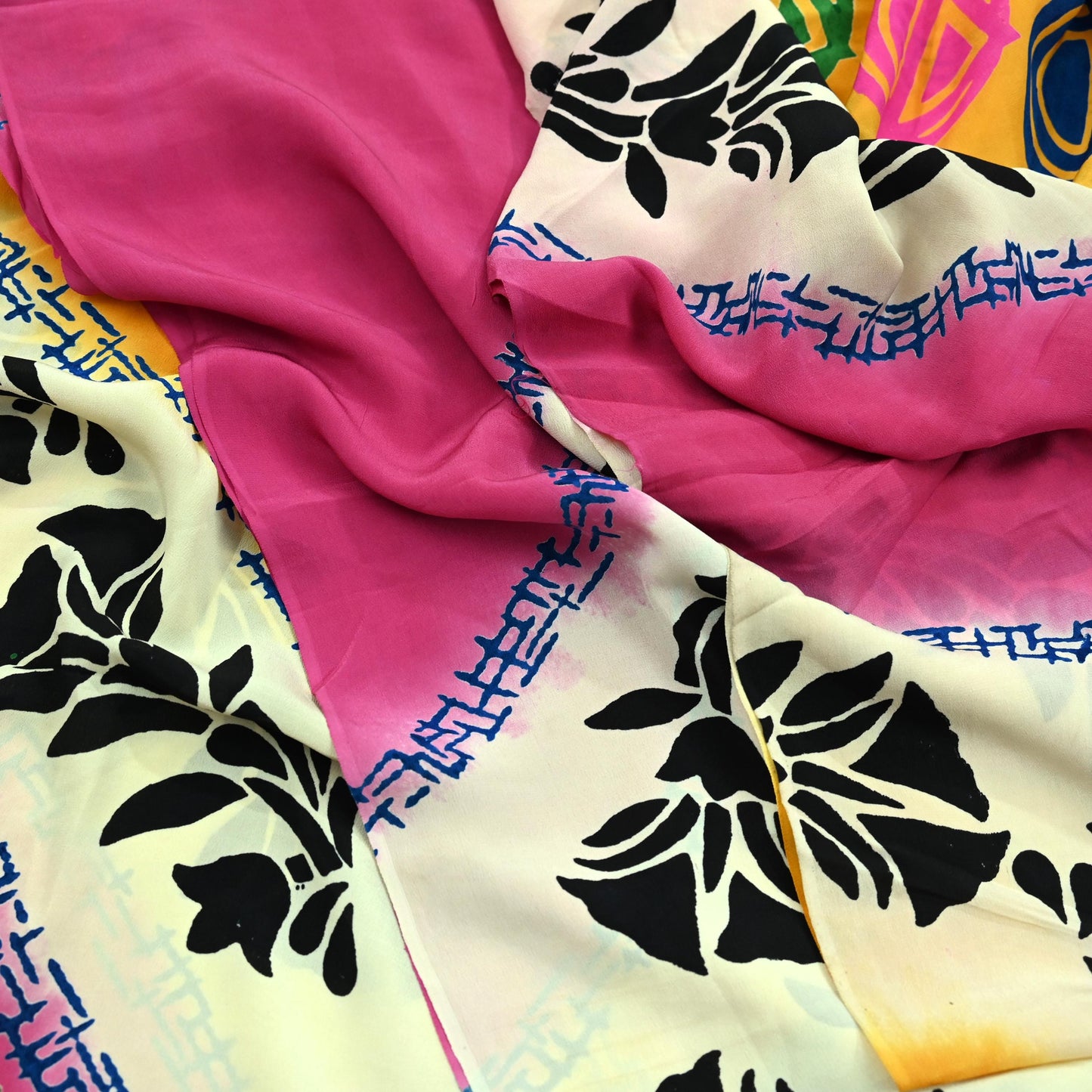 Indian Vintage Sari Ivory & Pink Pure Crepe Silk Printed Saree 5yard Sewing Floral Soft Craft Fabric Wrap Dress making Crafting Quilting