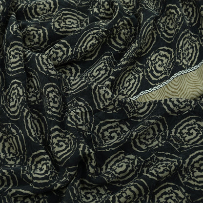 Indian Vintage Sari Green & Black Pure Crepe Silk Printed Sarees 5yd Sewing Floral Soft Craft Fabric Wrap Dress making Crafting Quilting