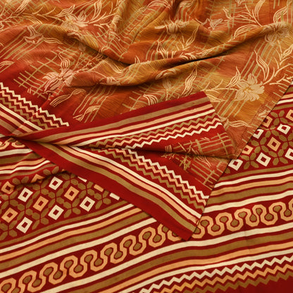 Indian Vintage Sari Pure Crepe Silk Block Printed Saree 5yd Sewing Quilting Floral Soft Craft Fabric Wrap Dress making Crafting Quilting