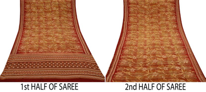 Indian Vintage Sari Pure Crepe Silk Block Printed Saree 5yd Sewing Quilting Floral Soft Craft Fabric Wrap Dress making Crafting Quilting