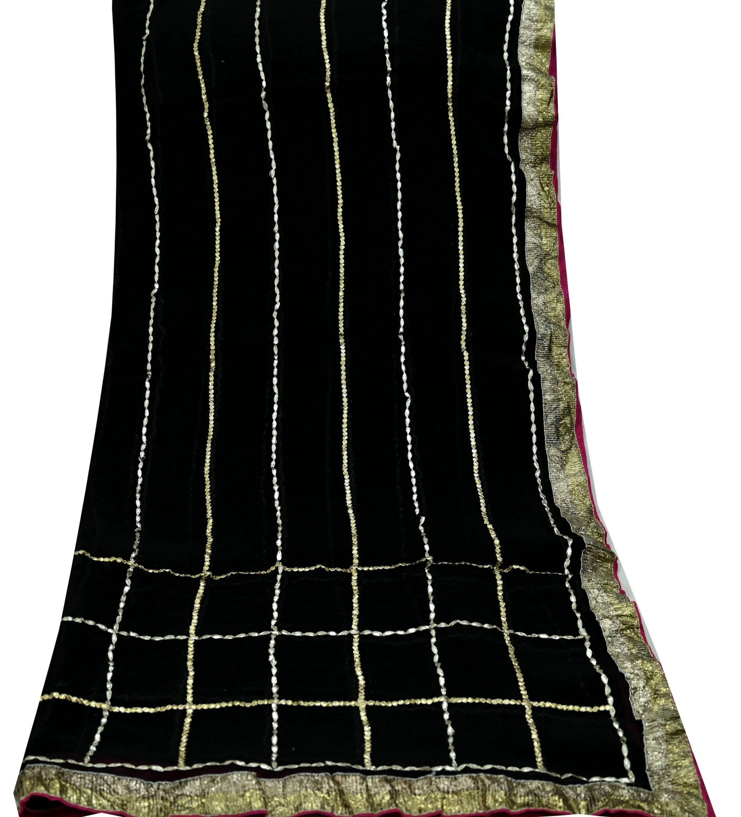 Indian Vintage Black Dupatta Pure Georgette silk Long Stole Hand Embroidered Gota Patti Scarves Stole Veil Wrap Sequins