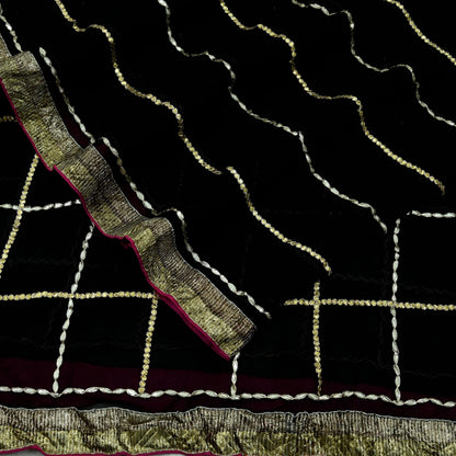 Indian Vintage Black Dupatta Pure Georgette silk Long Stole Hand Embroidered Gota Patti Scarves Stole Veil Wrap Sequins
