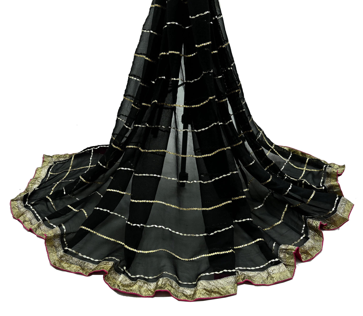 Indian Vintage Black Dupatta Pure Georgette silk Long Stole Hand Embroidered Gota Patti Scarves Stole Veil Wrap Sequins