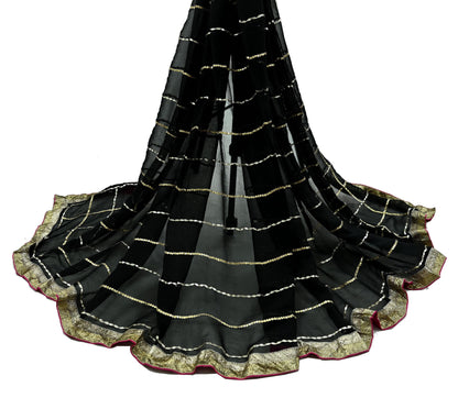 Indian Vintage Black Dupatta Pure Georgette silk Long Stole Hand Embroidered Gota Patti Scarves Stole Veil Wrap Sequins