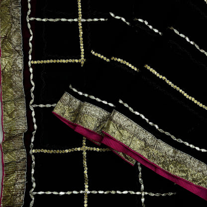 Indian Vintage Black Dupatta Pure Georgette silk Long Stole Hand Embroidered Gota Patti Scarves Stole Veil Wrap Sequins