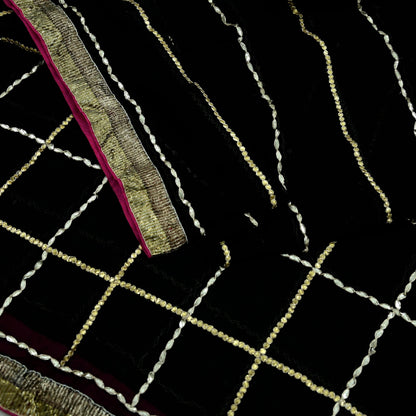 Indian Vintage Black Dupatta Pure Georgette silk Long Stole Hand Embroidered Gota Patti Scarves Stole Veil Wrap Sequins