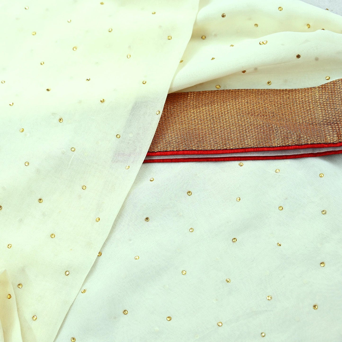 Indian Vintage Ivory Dupatta Pure Georgette silk Long Stole Hand Embroidered Scarves Stole Veil Wrap Sequins