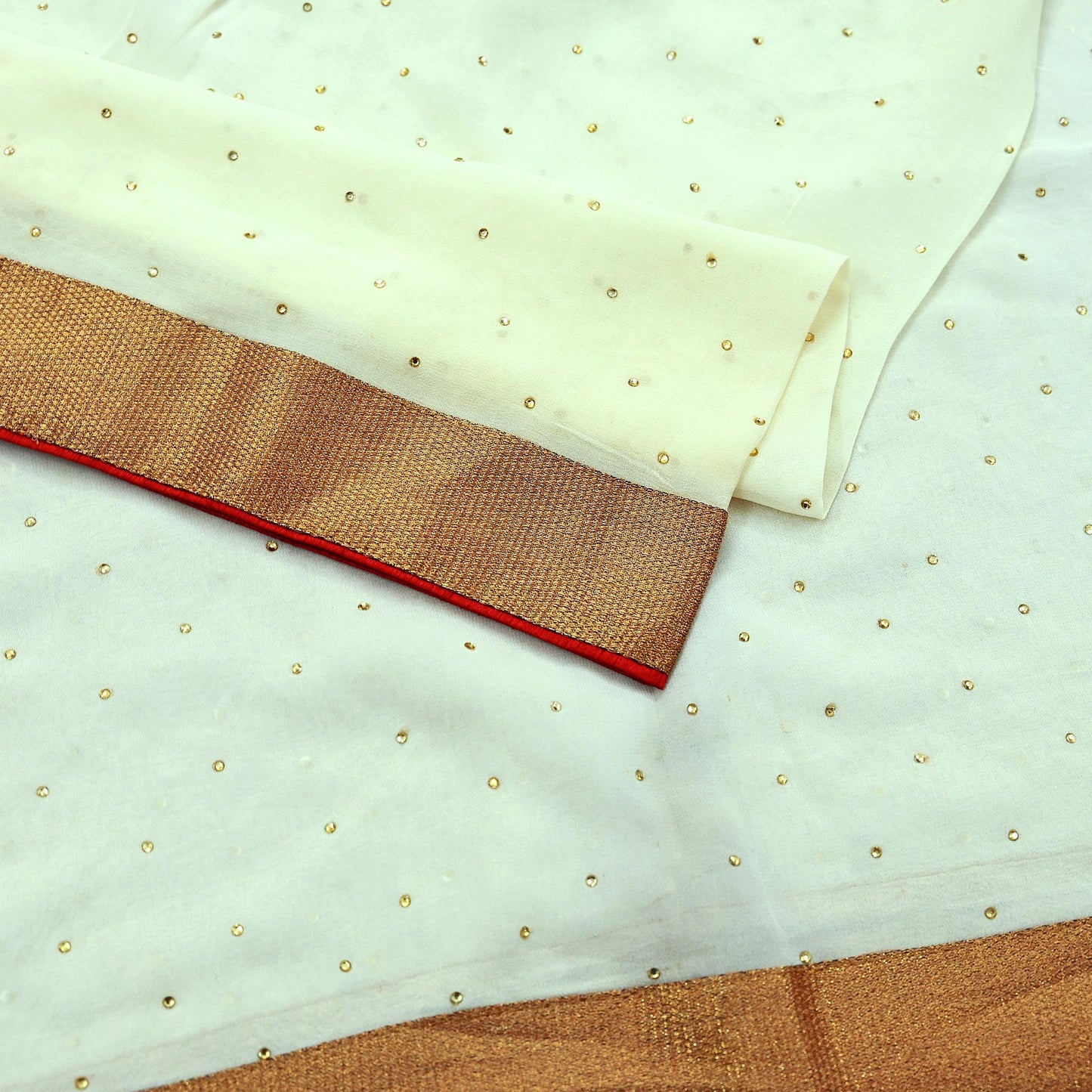 Indian Vintage Ivory Dupatta Pure Georgette silk Long Stole Hand Embroidered Scarves Stole Veil Wrap Sequins