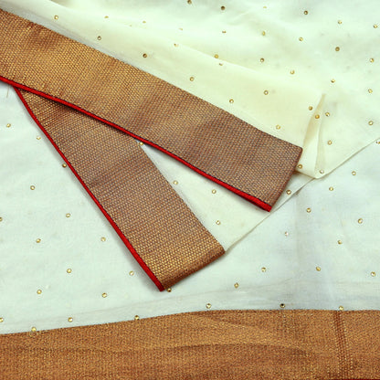 Indian Vintage Ivory Dupatta Pure Georgette silk Long Stole Hand Embroidered Scarves Stole Veil Wrap Sequins