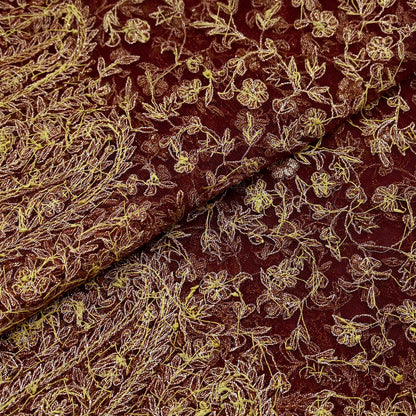 Indian Vintage Heavy Wedding Maroon Dupatta Net Mesh Long Stole Hand Embroidered Scarves Golden Zardozi Zari Sequins Dridal Veil Hijab