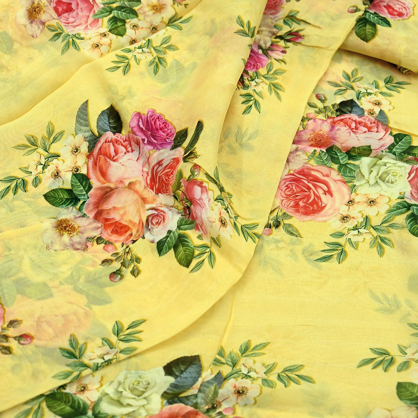 Women Indian Vintage Yellow Dupatta Long Stole Georgette Hand Embroidered Digital Printed Dupatta Veil Scarves soft Boho Wrap Dressmaking