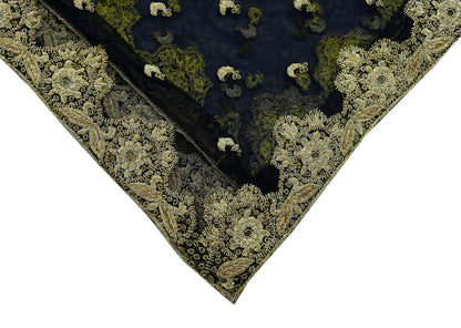 Indian Vintage Heavy Blue Dupatta Net Mesh Long Stole Hand Embroidered Scarves Golden Zardozi Dabka Zari Stole Wedding Bridal Veil